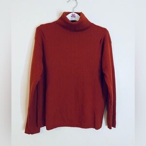 111 State 100% Wool Women's Burnt Orange Ribbed Turtleneck Sweater
